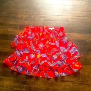 Rebecca Minkoff red floral mini skirt with ruffle detail